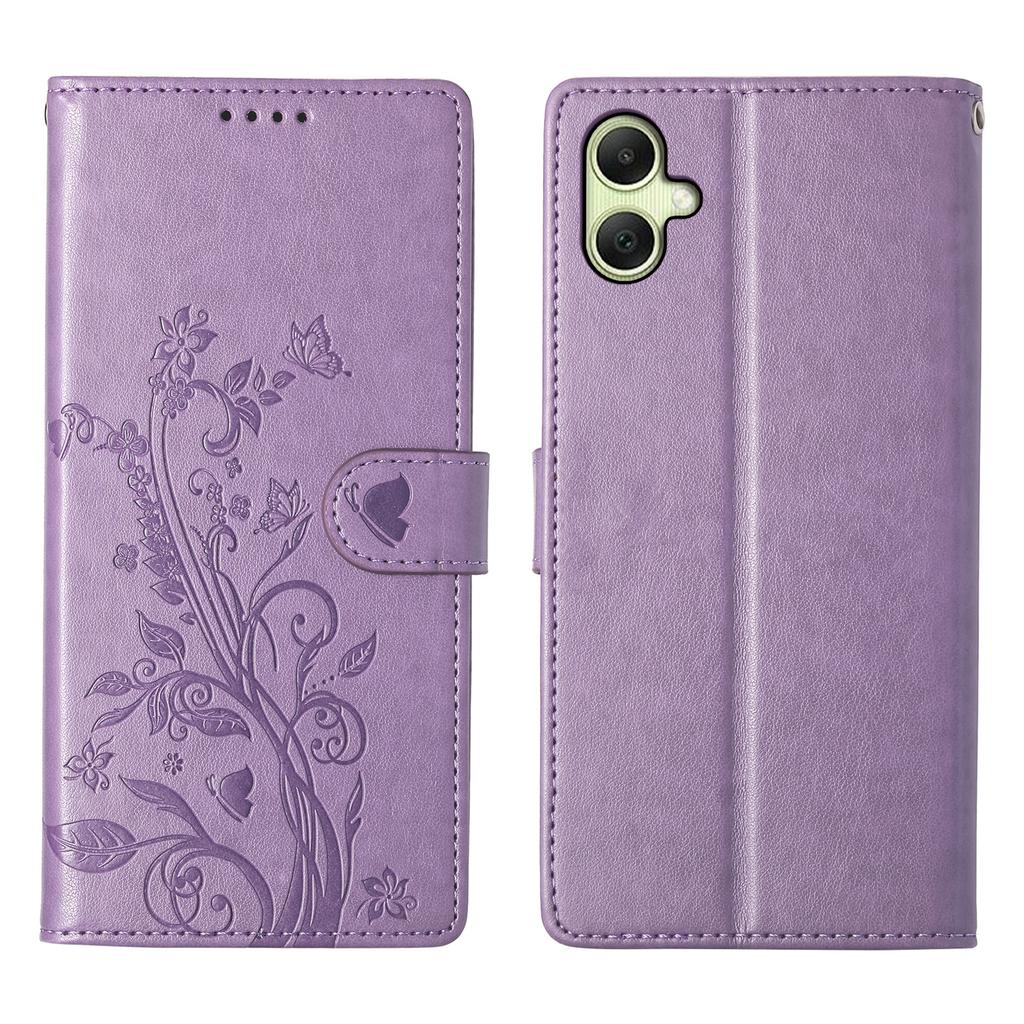For Samsung Galaxy A07 4G Wallet Case Butterfly Floral Imprint PU Leather Phone Cover with Wrist Strap