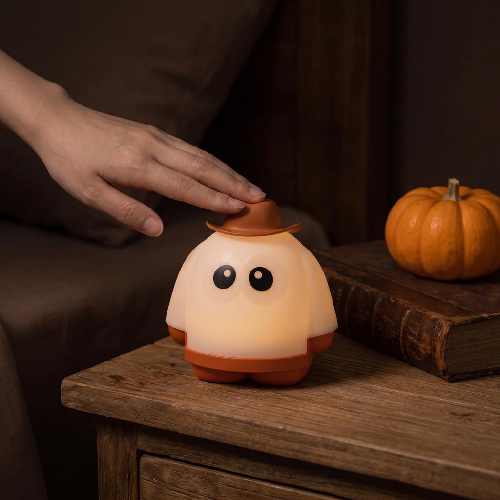 USB Rechargeable Ghost Night Light Halloween Themed Kids Creative Novelty Small Night Lamp with Soft Glow for Bedroom and Party Decoration