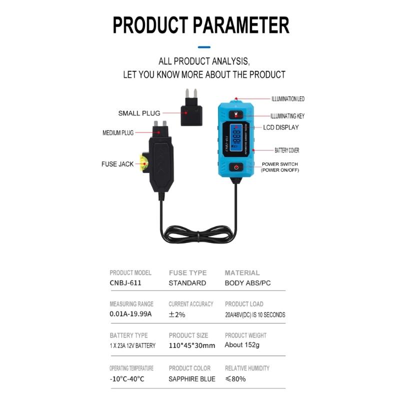 Small Automotive Current Measurement Tool Backlit Display Car Inspector Upgrades for DIY Enthusiasts & Technicians