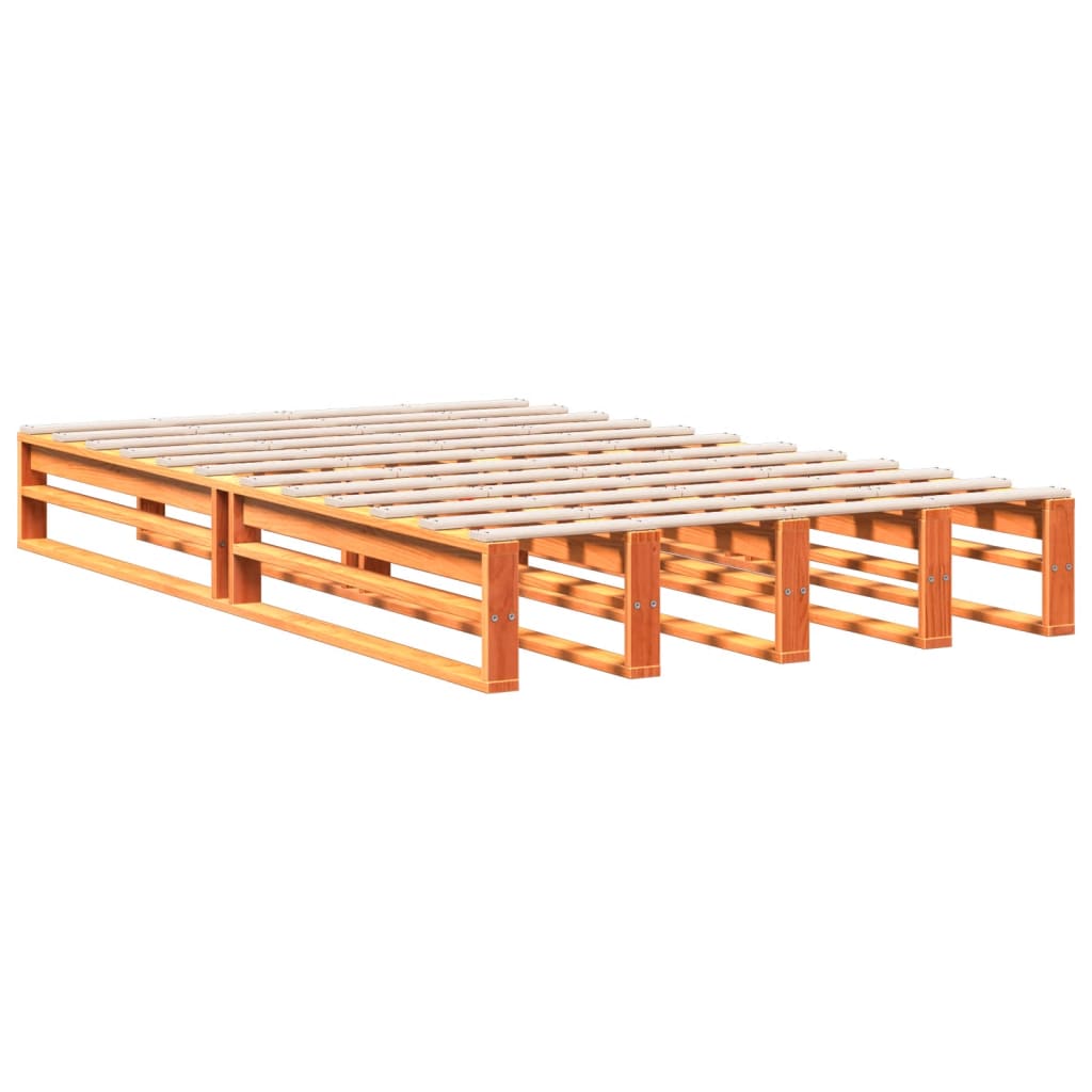 Solid Wood Bed with Shelf Without Mattress Wax Brown 135 X 190 Cm