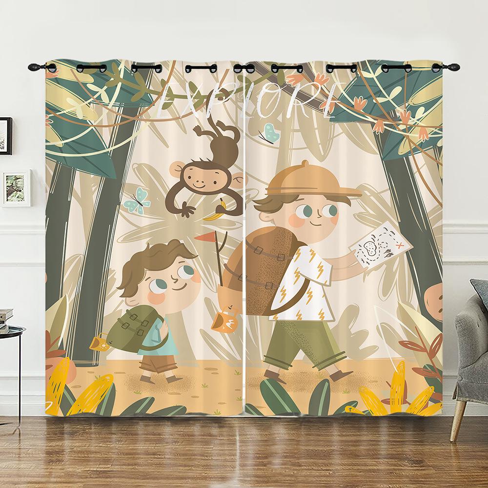 Curtain Animal Illustration Adventure Curtain Digital Printing Blackout Curtain No Punching