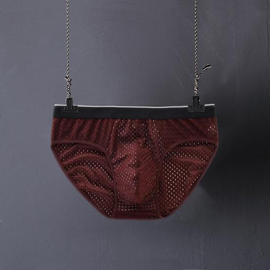 Men Panties Breathable Mesh Elastic Mid Waist Color Block No Trace Inside Wearing Large Size Ice Silk Sexy Male Underwear Briefs for Daily Life