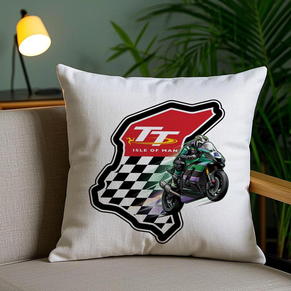 I-Isle Of Man Tt Cushion Cover Plush Fabric Soft Double-Sided Printed Invisible Zipper Sofa Pillow Case Home Decor
