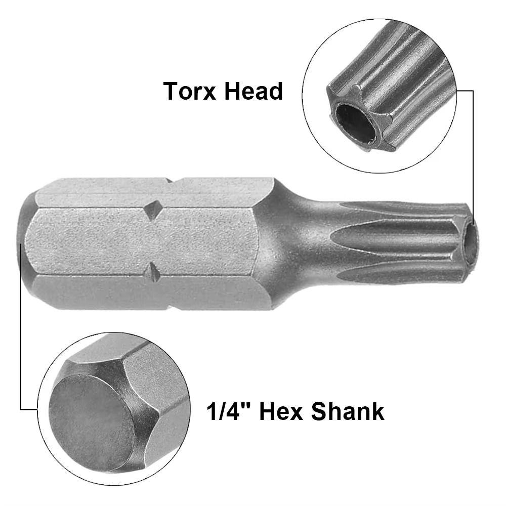 14Pcs/Set New with Hole Torx Screwdriver Bit 25mm 1/4 Inch Hex Electric Driver Bit T5-T40 Star Hardware Tool Kit