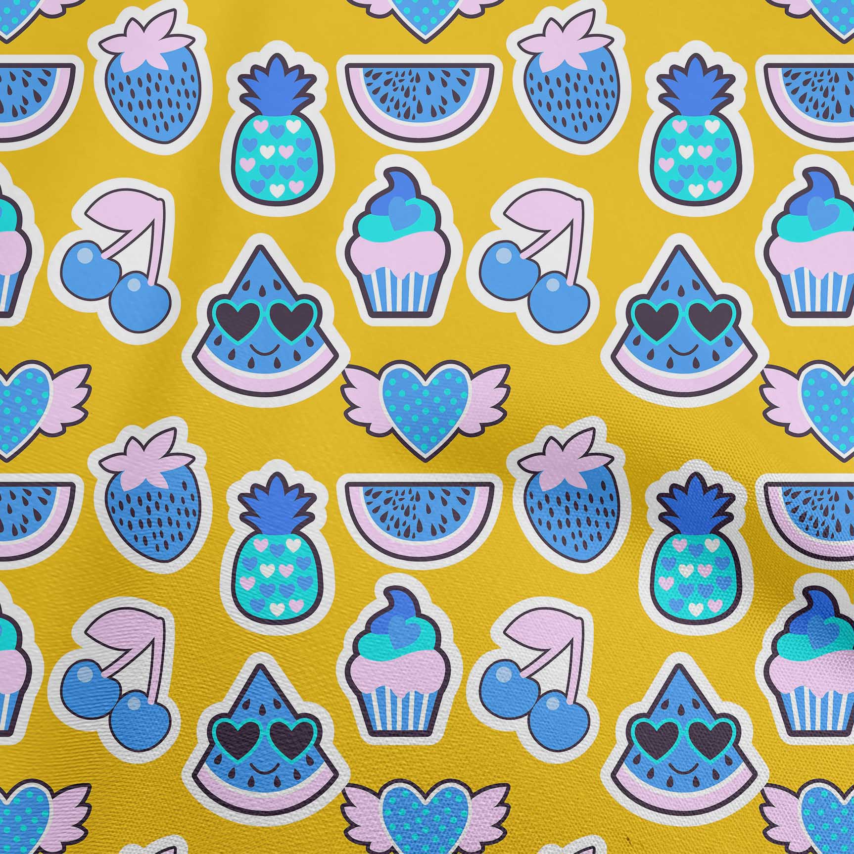 

OneOone Cotton Flex Green Тканина Азіатські кавайні фрукти Швейні матеріали Тканина з принтом у дворі 40 дюймів 42 Inch Wide - Viscose Chiffon жовтий