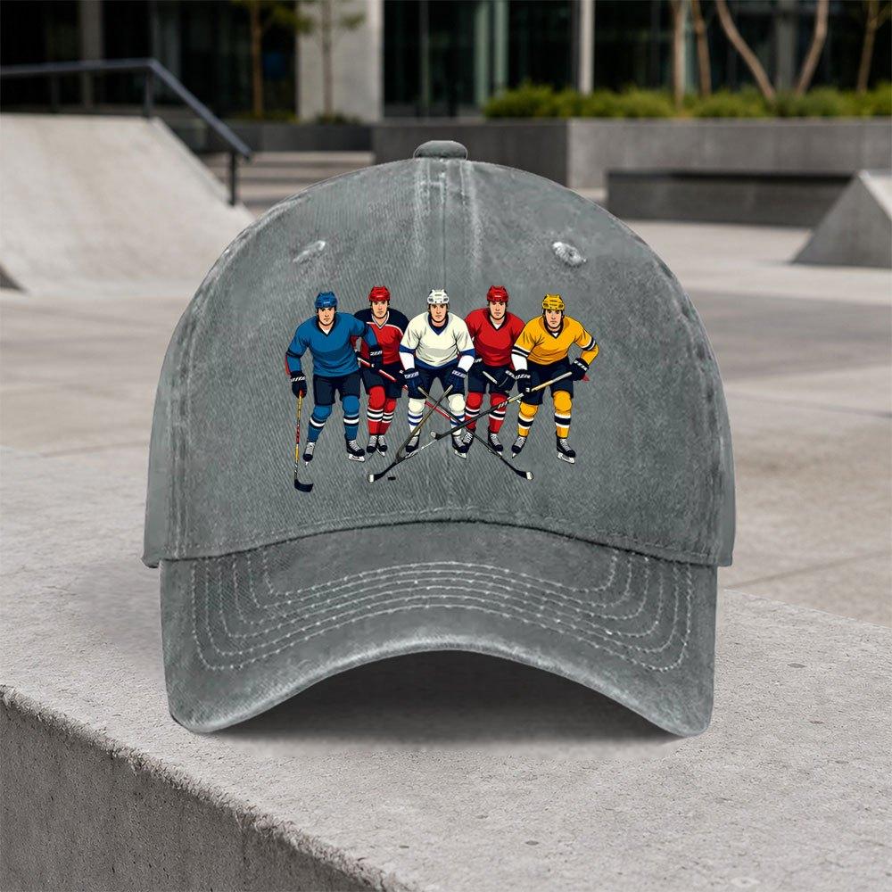 1pc Vintage Ice Hockey Cap Suitable For Men Women Adjustable Hook Loop Duckbill Hat With Retro Hockey Player Lightweight W