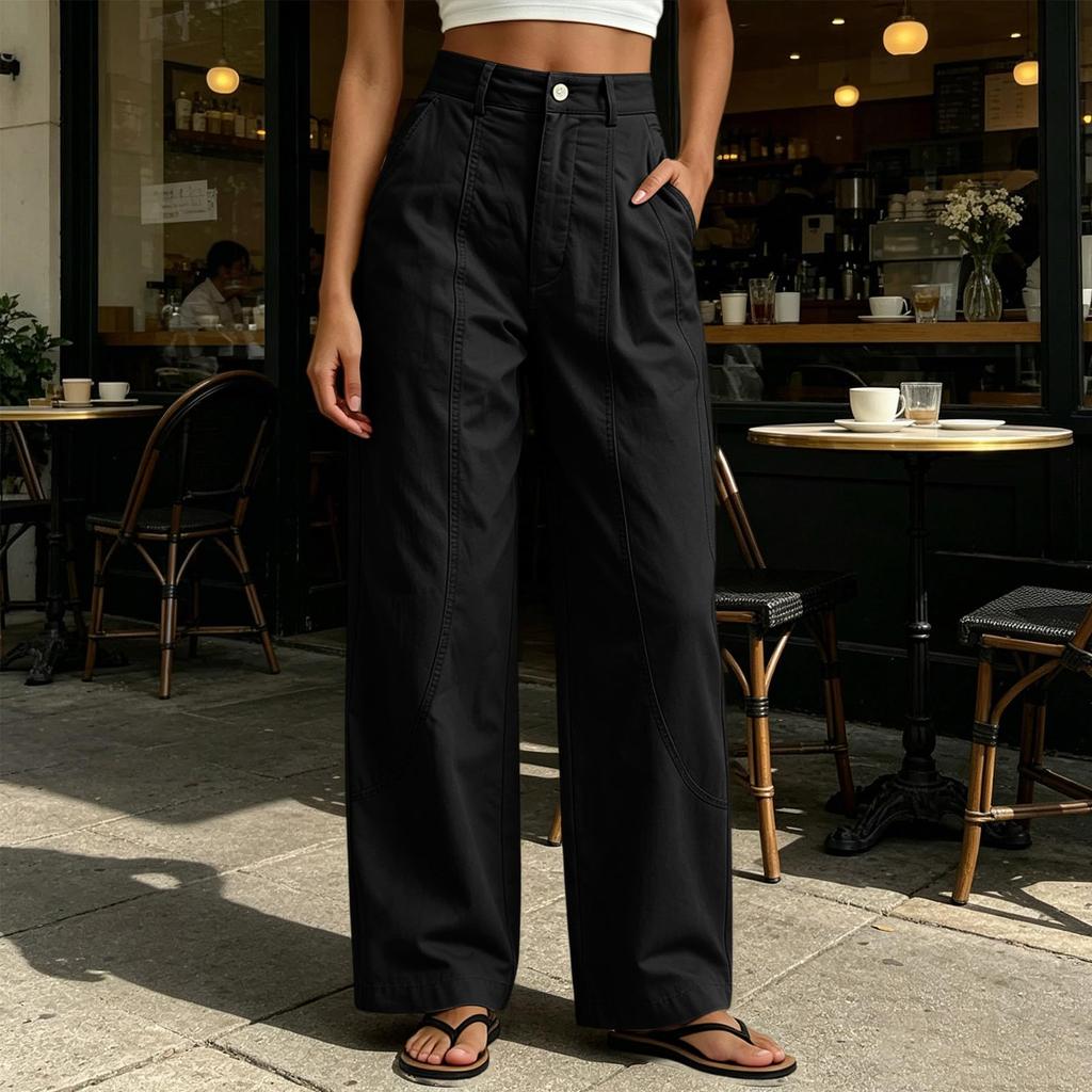 Women's Casual Color Wide Leg Pants Mid Loose Fit for Everyday Wear