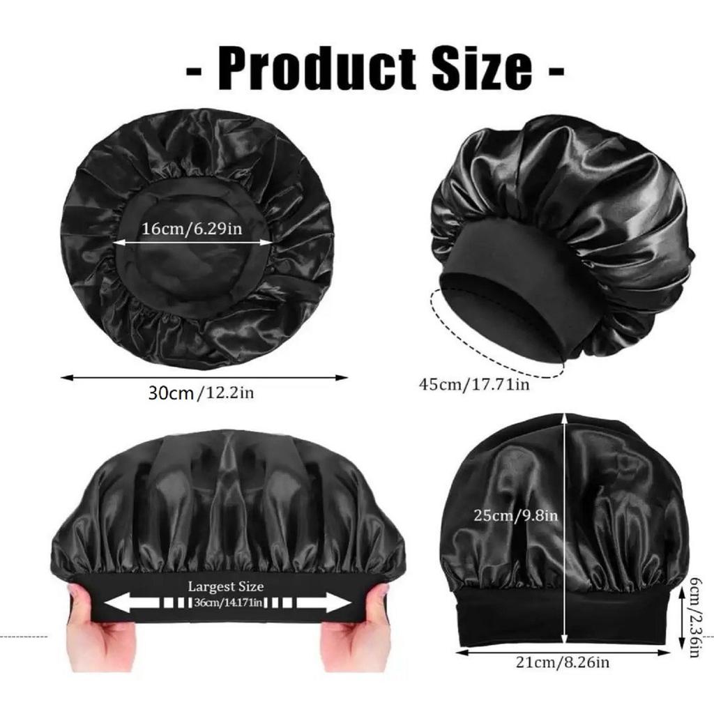 Women's Wide-brimmed Night Sleep Hair Caps Silky Bonnet Nightcap Elastic Headband Satin Head Cover Hat Shower Cap for Curly Hair