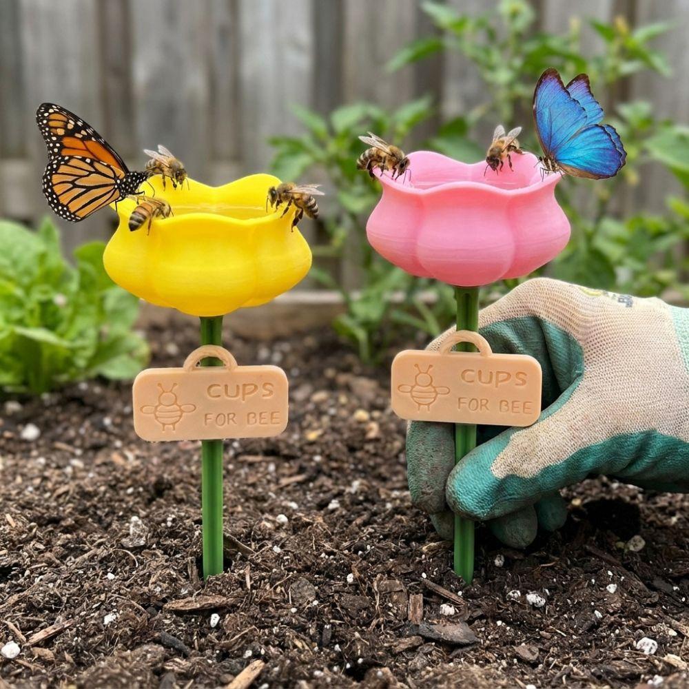 Colorful Bee Butterfly Water Cup Plastic Insect Drinking Device Outdoor Garden Decor