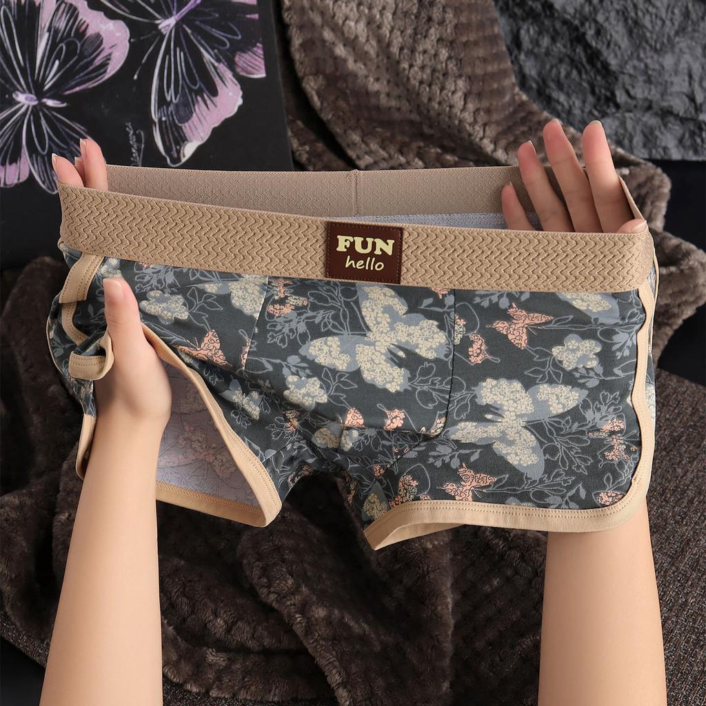 Men's Spring and Summer Retro Fashion National Style Dream Butterfly Cotton Boxer Briefs