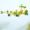 2Pcs Gold Plated Stainless Steel Stud Earrings For Women Hypoallergenic Green CZ Flat Back Comfortable Jewelry