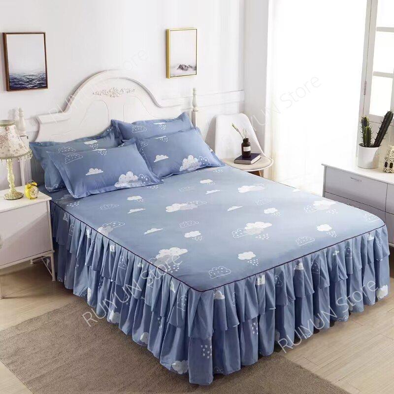 Drucken Weiche Bett Rock Hause Schlafzimmer Doppel Schichten Bett Rock Bettlaken Bett Abdeckung Rock Nicht-slip Matratze Abdeckung Couvre lit Bettdecke