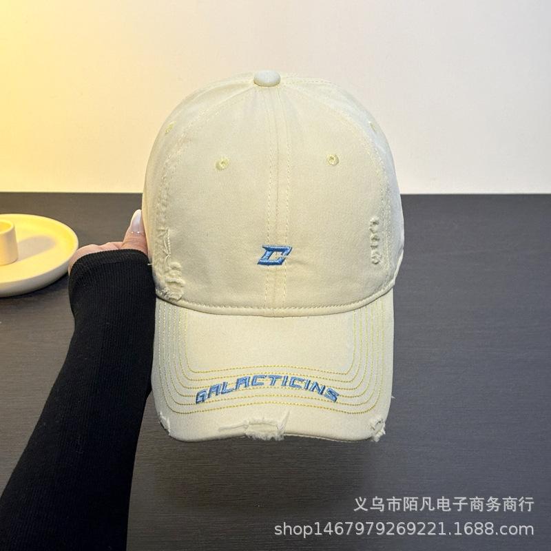 Spring and Summer Edging Holes Embroidery Letters Baseball Cap Women Simple Fashion Versatile Hat Big Head Circumference Cap Men