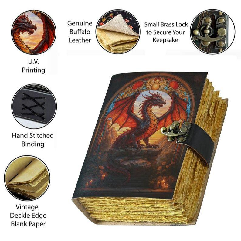 Dragon Leather Journal: Handmade Book of Shadows with Key Lock