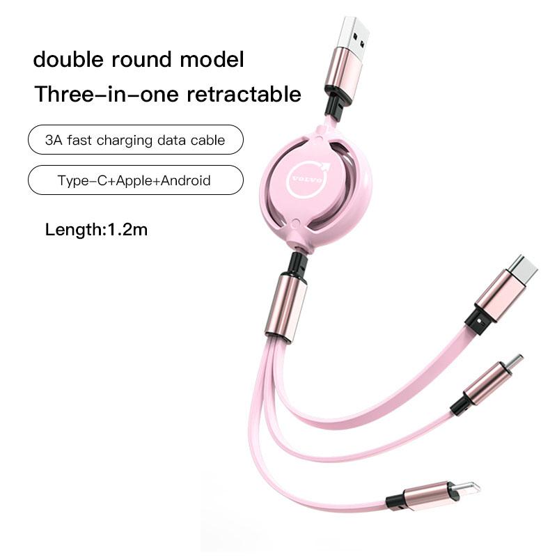 3 In 1 Car Data Cable Scalable Phone Fast Charging Cable For Volvo XC90 V90 V60 XC60 V40 S80 S60 S90 C40 XC40 V70 XC70 C30 C70