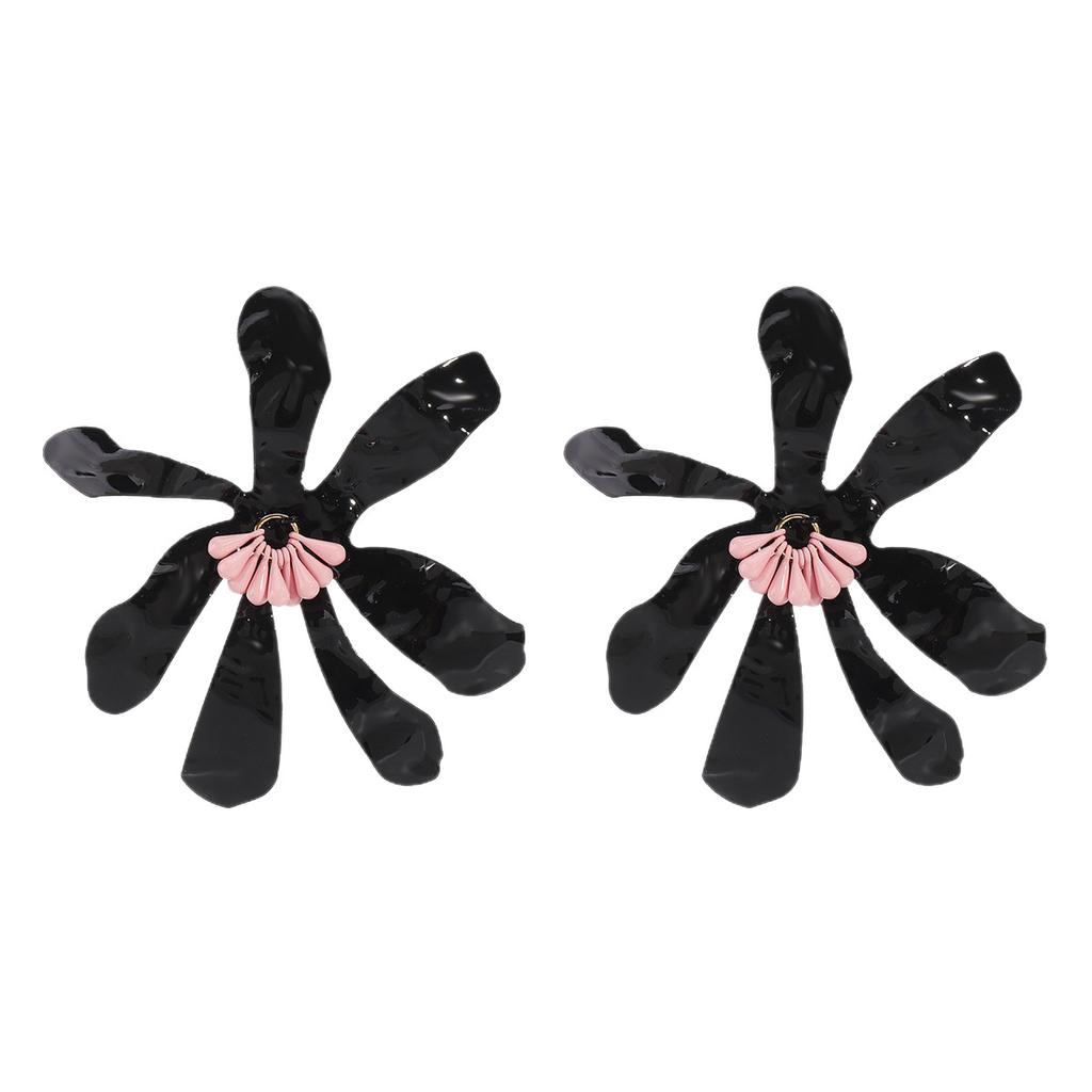 Women Fashion Personality Alloy Oil Dripping Exaggerated Flower Stud Earrings Summer Vacation Style Temperament Ear Jewelry