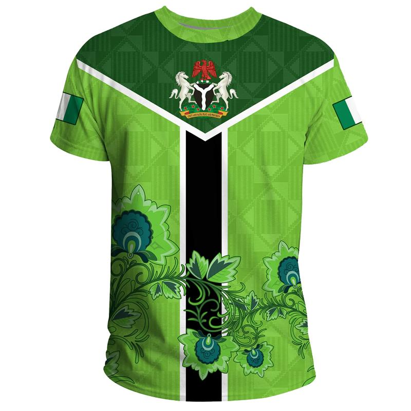 Nigeria Coat Of Arms T-shirt For Men Summer 3D Printed Oversized T Shirt Casual Tops Street Sports Short Sleeved Round Neck Tees