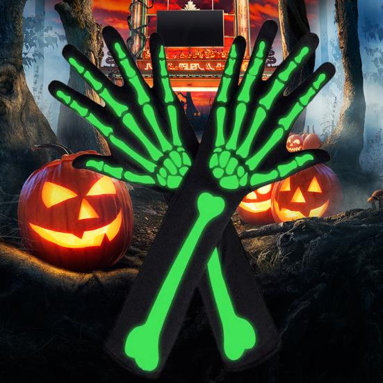 1 para Halloween szkieletowe rękawiczki świecące w nocy na imprezę cosplay rekwizyt unisex straszny przerażający pięć palców impreza z okazji Halloween duch rękawiczki czaszka pończochy