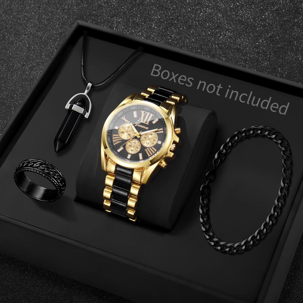 Xiaomi 4PCS Fashion Roma Dial Men Business Watches Jewelry Set Luxury Male's Quartz Wristwatch Reloj Hombre (Without Box)