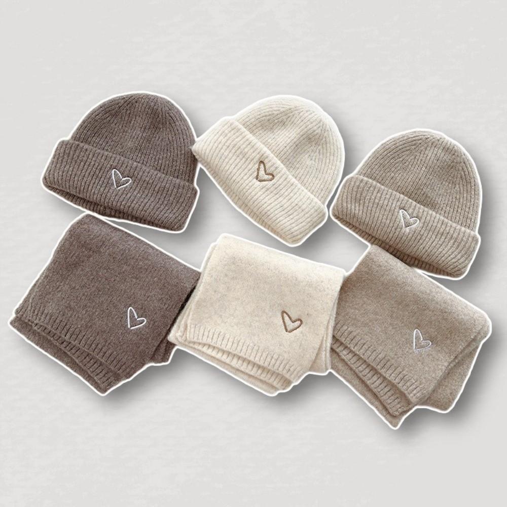 Solid Color Crochet Warm Beanie Cap Thickened Winter Pullover Cap Neck Cover Neck Warmer Set  Ski