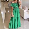 BITCED Long Dress with Open Back and Elastic Waist Popular Bohemian Style with Open Shoulders