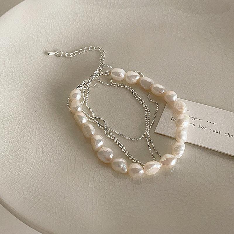 Vintage Minimalist Pearl Metal Bracelet  Design Everyday Jewelry Accessories