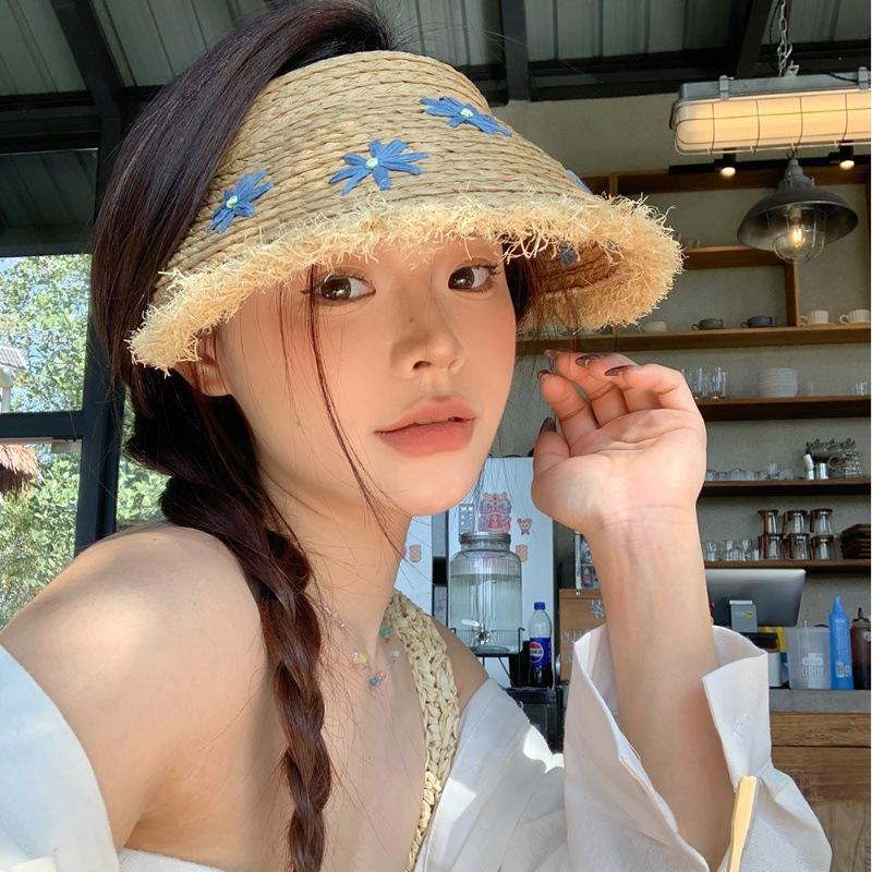 Daisy Raffia Woven Empty Top Hat Children Summer Outdoor Seaside Vacation Sunshade Sun Protection Straw Hat