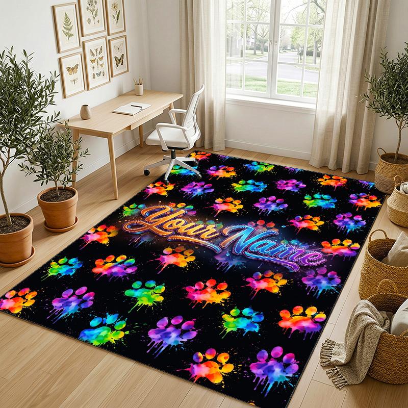Dog Theme Crystal Velvet Rug Personalized Custom Name Text Soft Floor Mat Home Decor