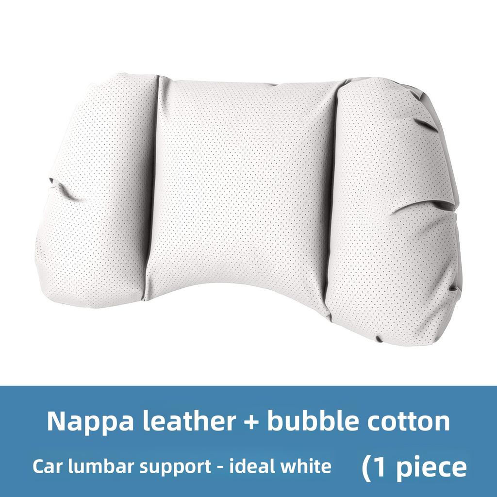Universal Car Headrest and Lumbar Support Cushion Set Perforated Nappa Leather Neck Pillow with Adjustable Strap for Most Cars