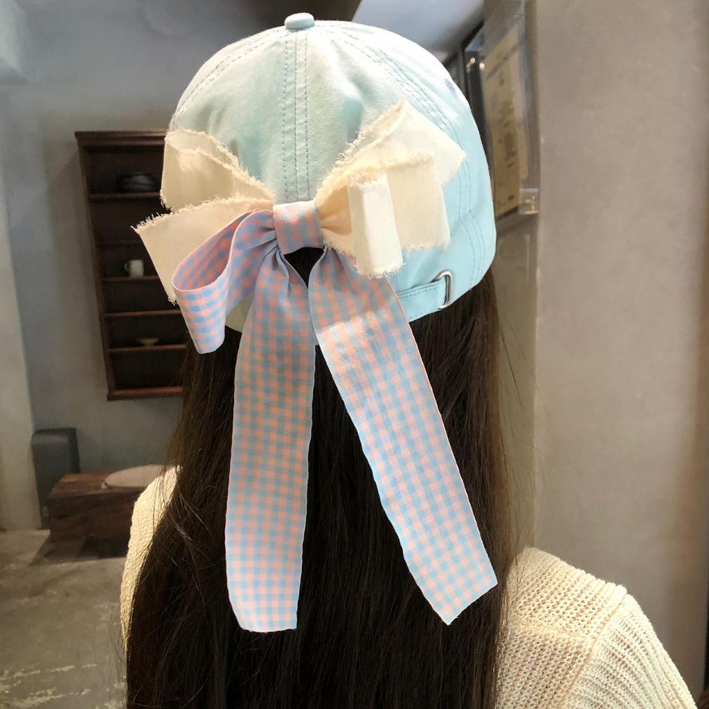 Minimalist Bow Ribbon Soft-Peak Baseball Cap: Fresh Summer Solid Colour, Versatile Sun Protection Cap