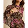 Women S Slim Fit A Line Floral Print Mesh Long Sleeve Dress