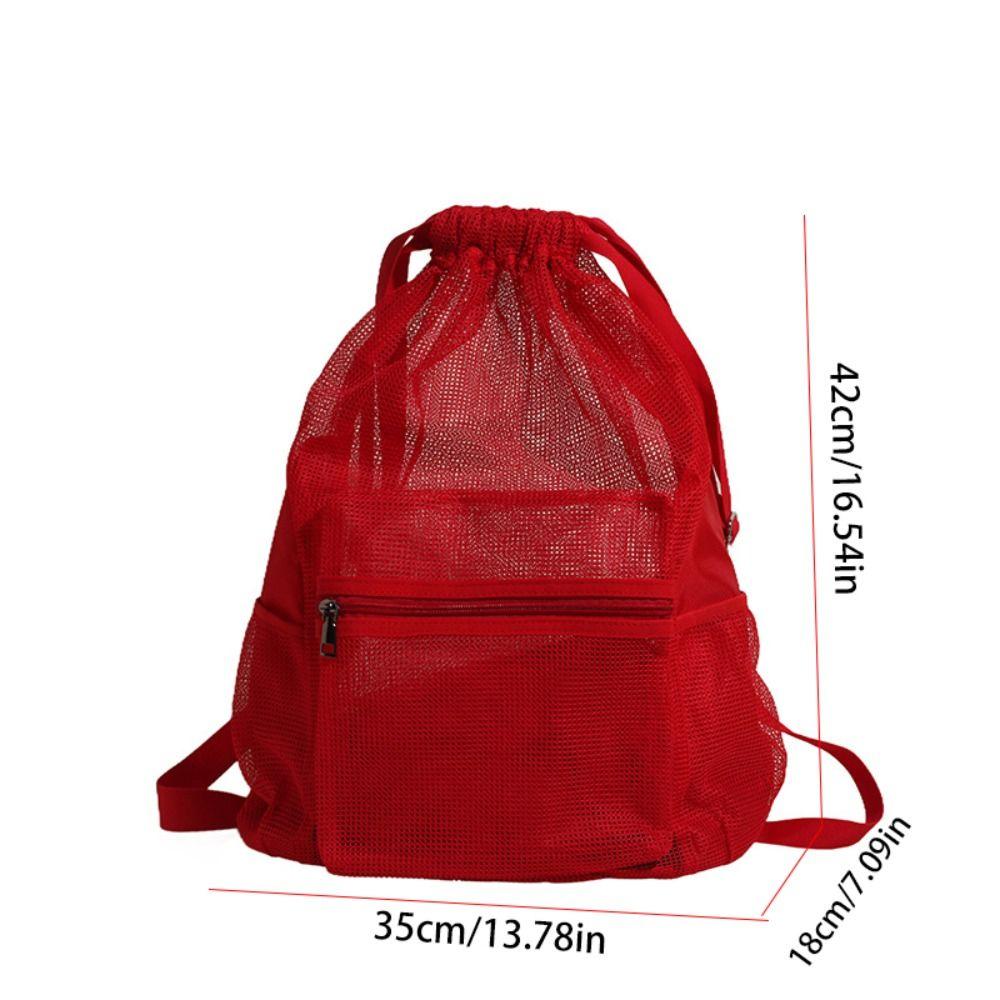 Sweet Korean Style Drawstring Backpack Hollow Portable Nylon Backpack Shoulder Bag Solid Color Mesh Beach Bag Outdoor