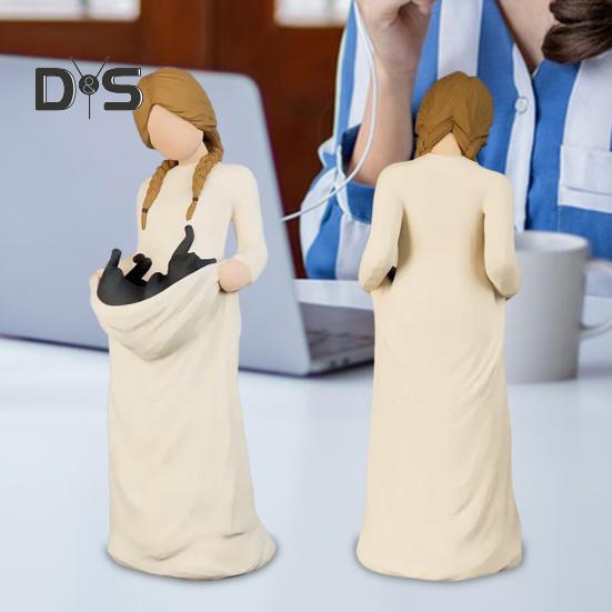 Kobiety Czarny Kot Figurka Czarny Kociak Statua Żywiczna Rzeźba Dekoracja Ozdoba na Biurko Półkę na Książki Prezenty Pamiątkowe dla Kota