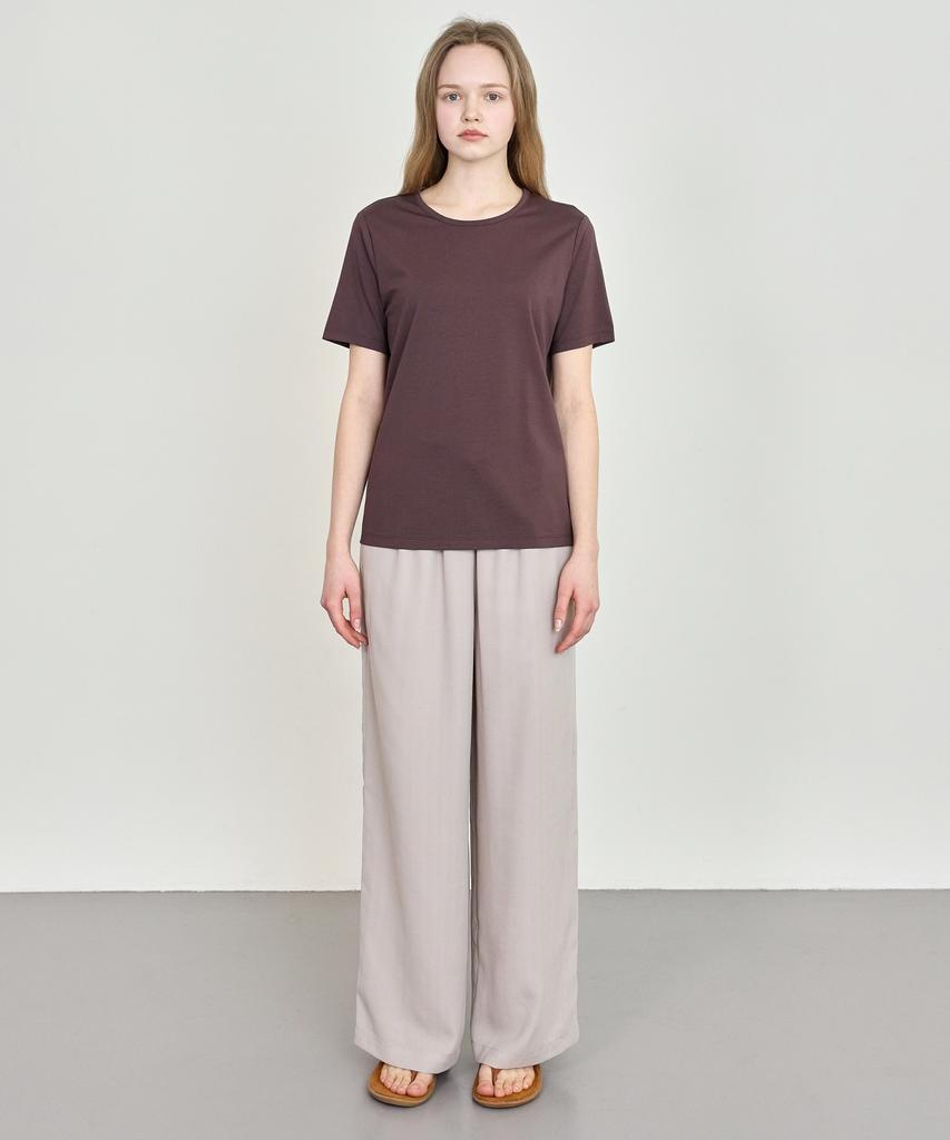 BASIC HOUSE Women'S Breathable Elastic Waist Wide Pants Dark Beige