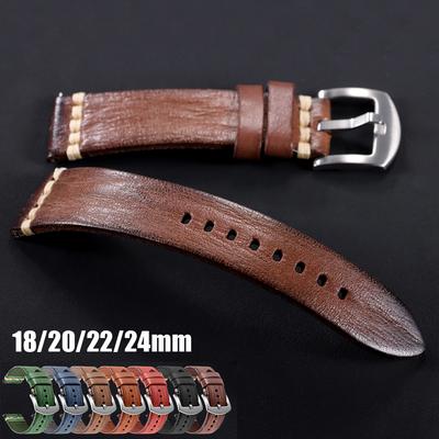 Skórzany Pasek do Zegarka Rolex Męski Pasek do Zegarka Galaxy Watch Pasek 18mm 20mm 22mm 24mm Pasek Bransoletki na Nadgarstek Srebrna Klamra Pin