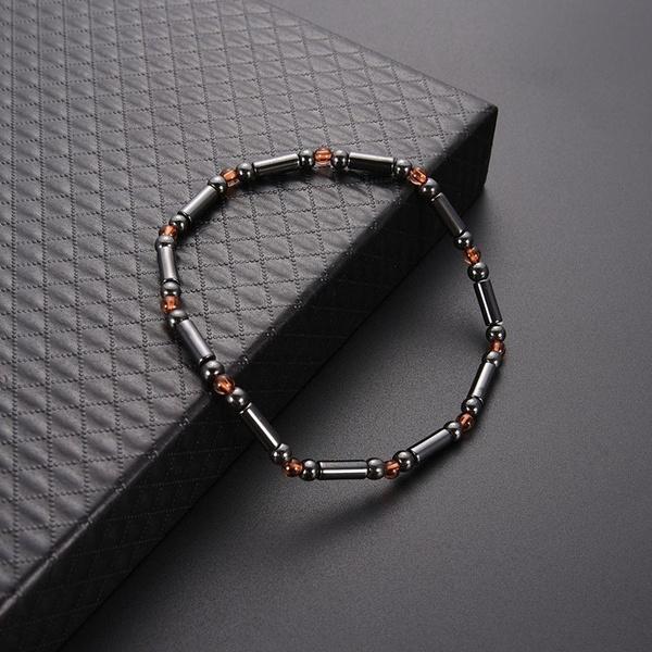 Trendy Weight Loss Magnetic Hematite Round Beads Stretch Anklet Anti-Fatigue Health Care Energy Slimming Anklet Jewelry