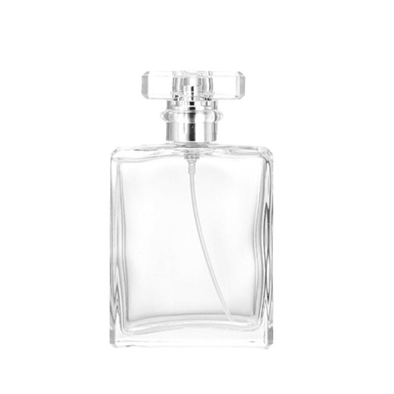 Transparent 100ml Square Perfume Bottle with Snap-on Dispenser
