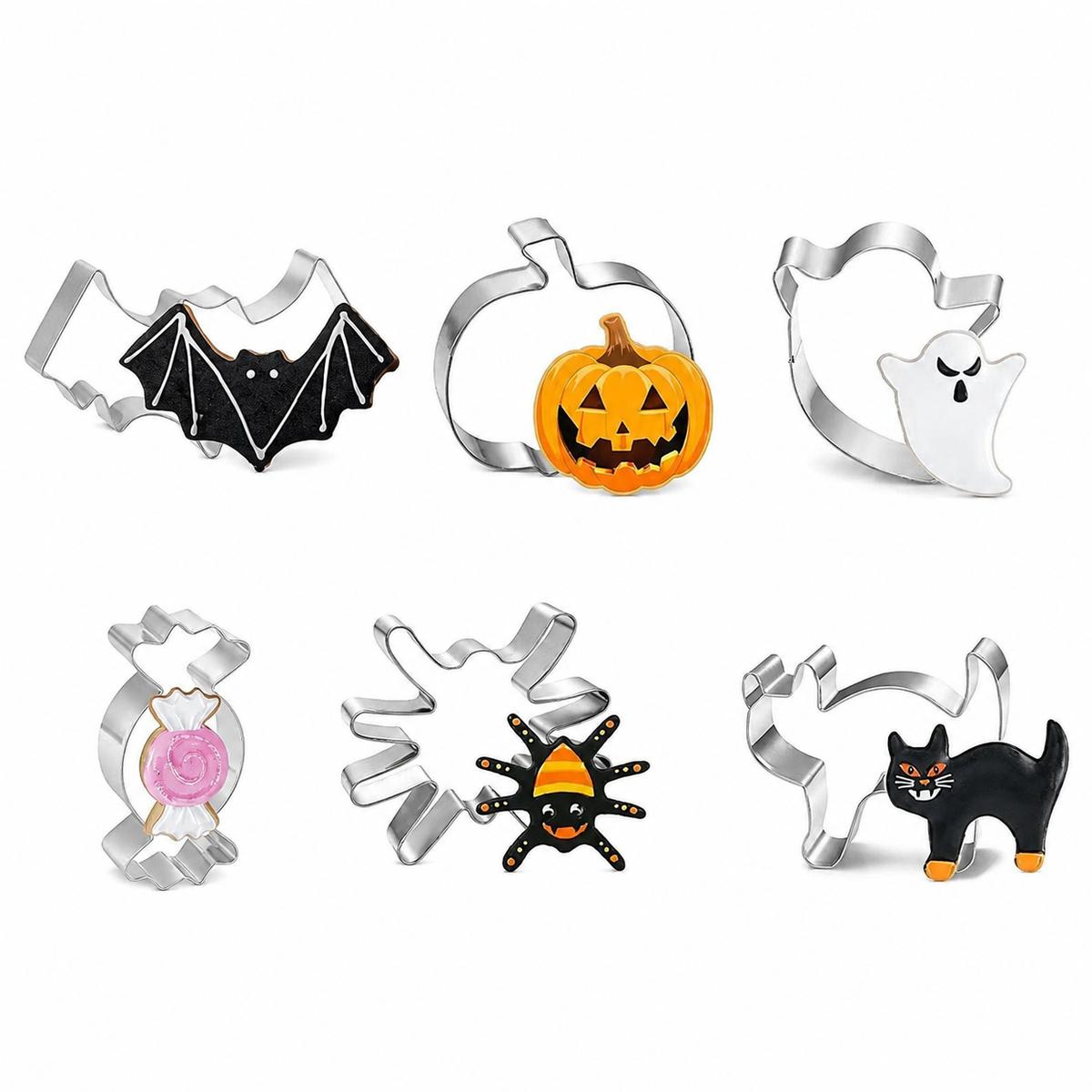 6-Piece Stainless Steel Halloween Cookie Cutter Set with Pumpkin, Bat, Ghost, Cat, Spider and Candy Shapes разноцветный