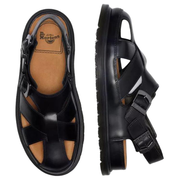 Dr. Martens San Archive Fisherman Leather Fashion Comfortable Minimalist Commuting Outdoor Casual Roman Sandals Unisex Sandals Black 41618001