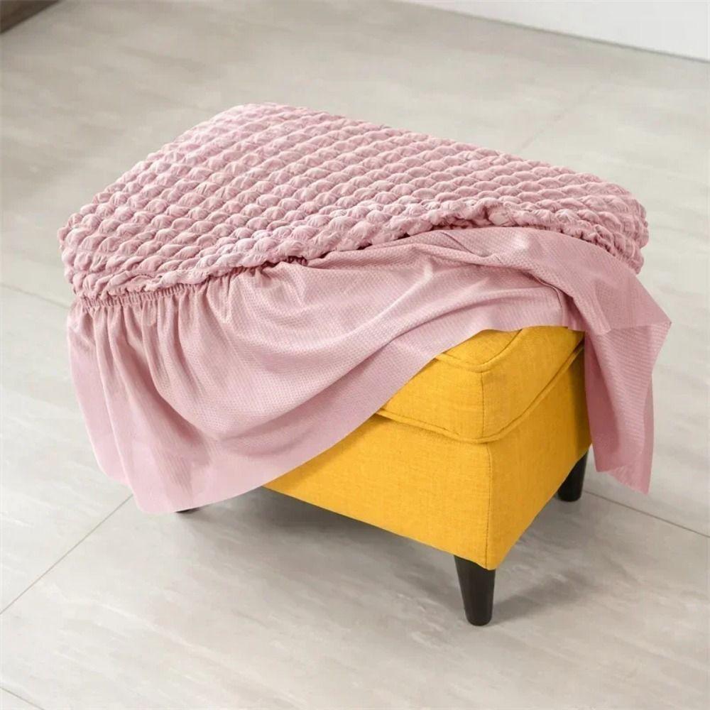 Universal Stool Cover Seersucker Footrest Slipcover Easy Install Ottoman Protector  Dining Room