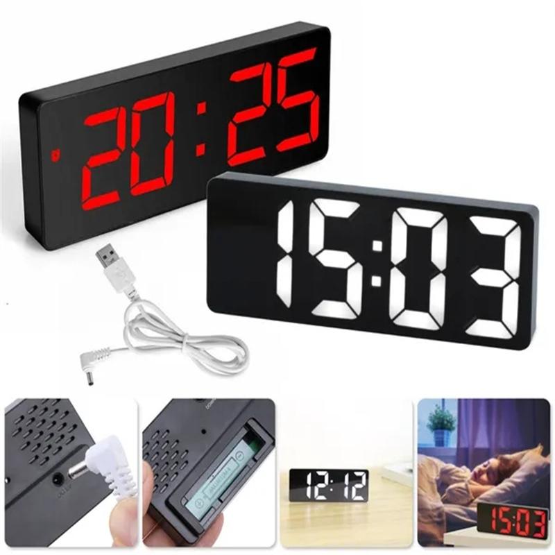 Alarm Clock Led Display Digital Mirror Alarm Clock Battery Plug-In Dual Purpose Alarm Clock Suitable For Bedroom Office