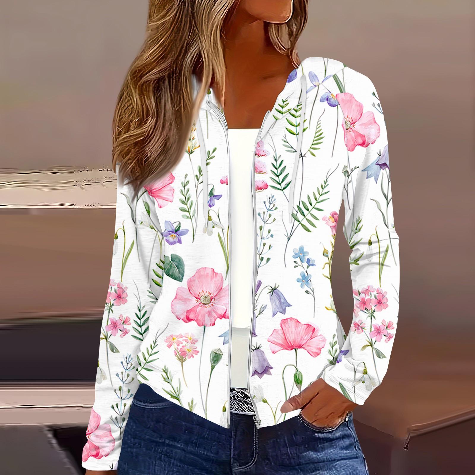 

Женская мода повседневная застежка-молния с капюшоном и принтом с длинным рукавом толстовки пальто S