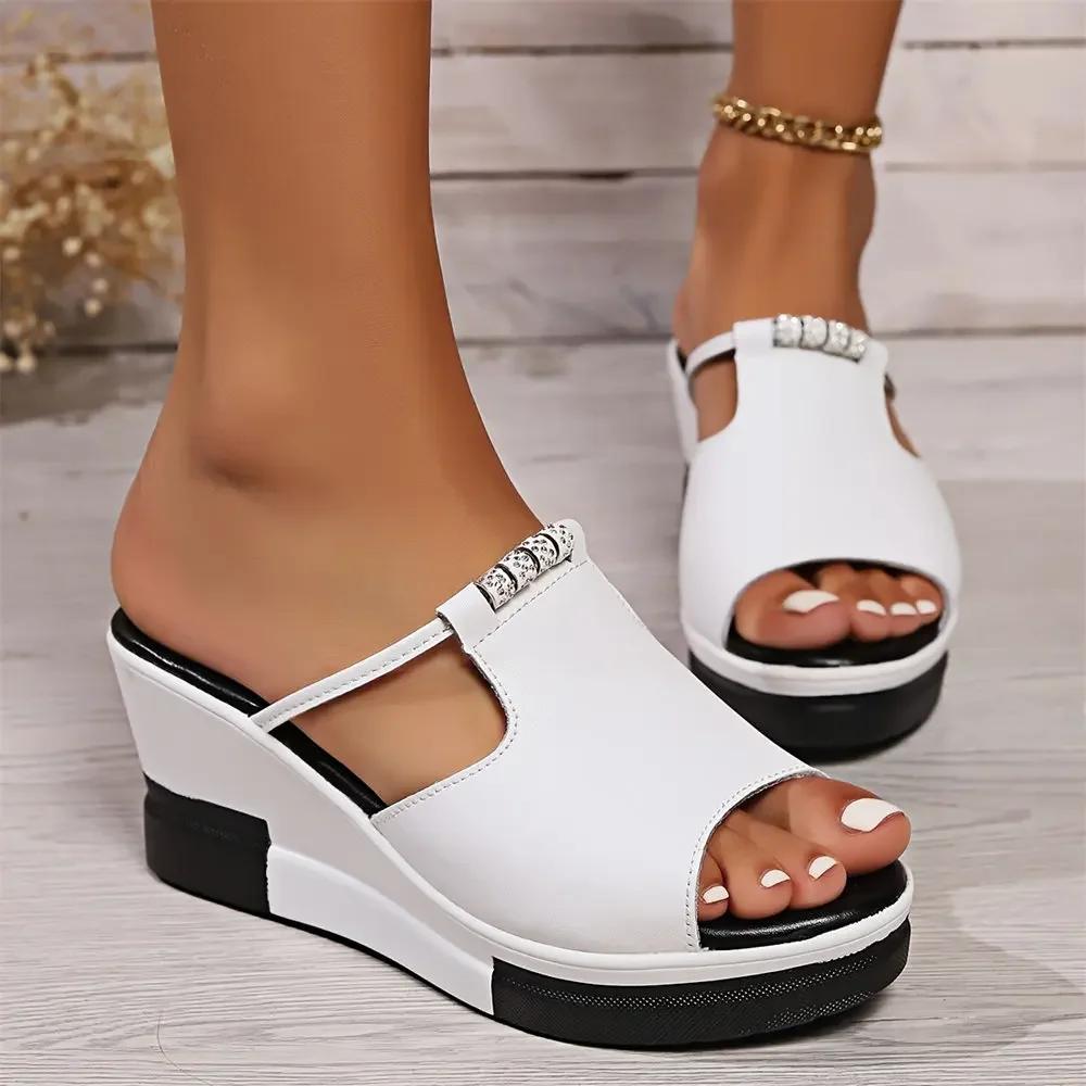 Summer Women's Slippers Thick Bottom Wedge Flip Flops Ladies High Heeled Casual Sandals