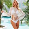 Summer Women's Plus Size Cover-Ups Fringe Irregular Bikini Beach Shirt Hollow Out Knit Sunscreen Cover Up