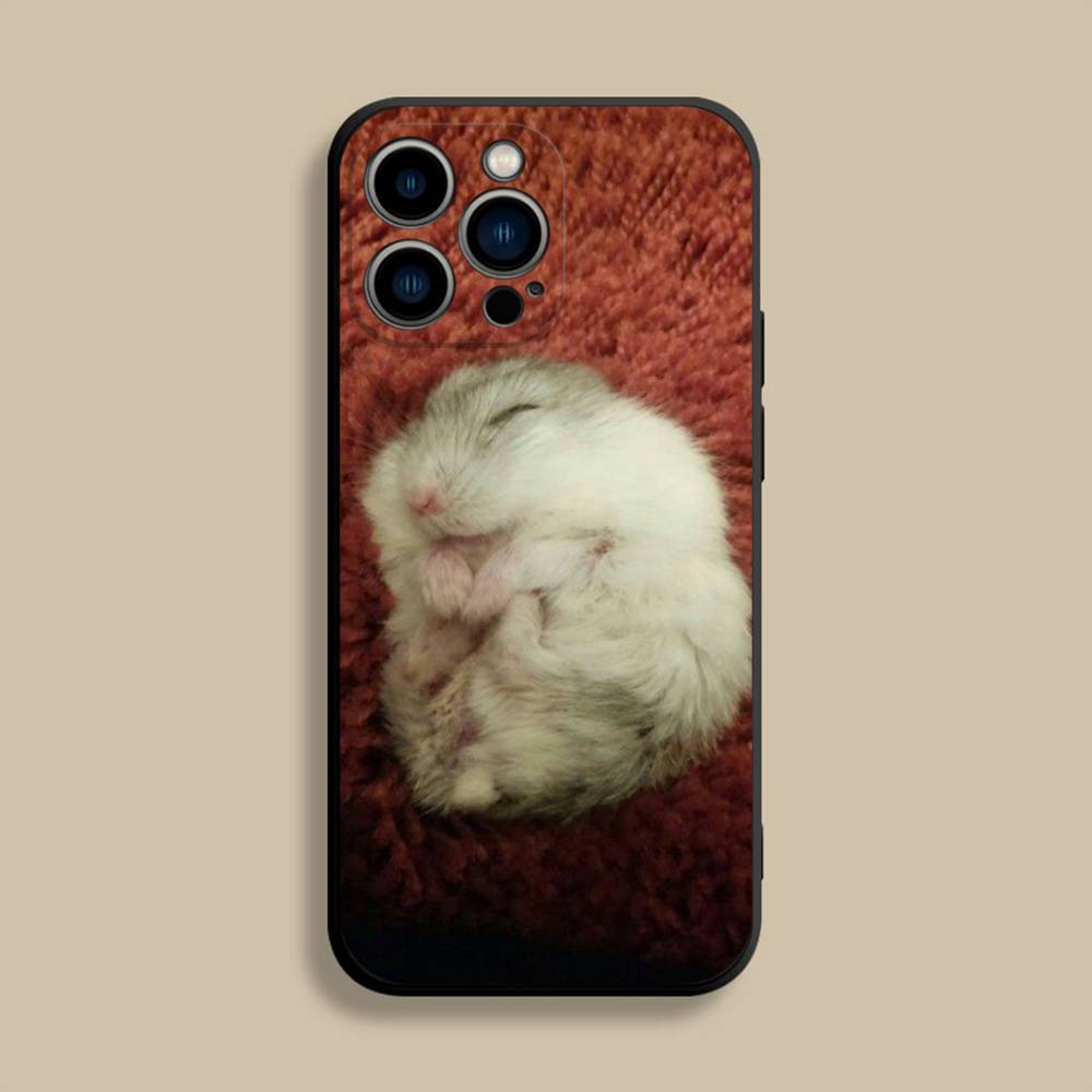 Cute Animal Hamster Phone Case For iPhone 17,16,15,14,13,12,Pro,Max,Plus,E,SE4,Air,Mini Black Soft Cover