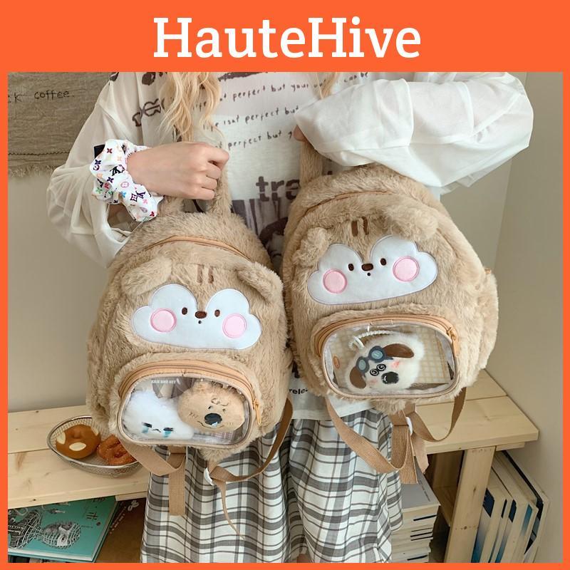 And Chip Dale Plush Backpack With Transparent Layer And Design Embroidery