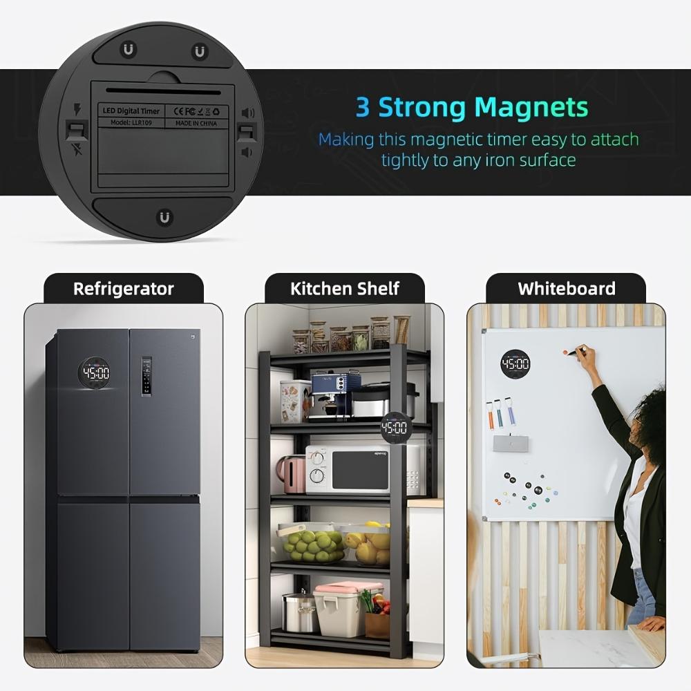 Magnetische digitale afteltimer, compact voor op het bureau, groot LED-display, luid alarm, voor het koken van eieren in de keuken, focus in de klas, taakbeheer