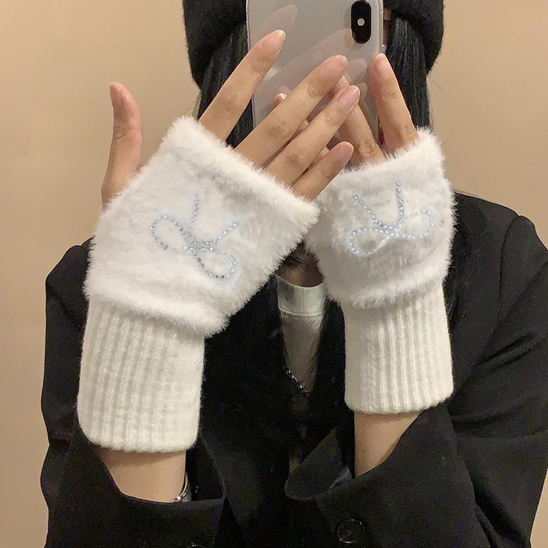 1Pair Warm Half Finger Gloves Can Write Students' Winter Touchscreen Gloves