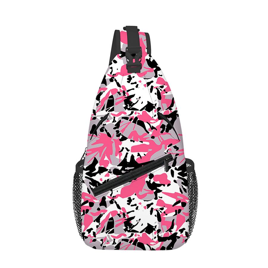 Pink White Pattern Chest Bag Boy/Girls Best Gift 2D Flat Cartoon Large Capacity Sports Leisure Fashion Fitness Bag for Children