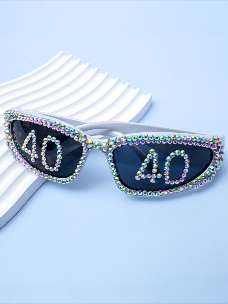 Birthday Party Sunglasses Number Decor Rhinestone Trim UV Blocking Shades for All Age Birthday Events KJ193